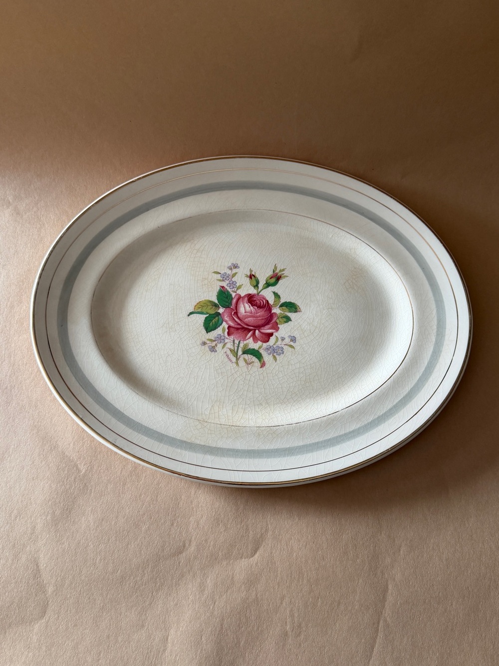 Vintage Small Floral Oval Serving Platter - Pink Roses
